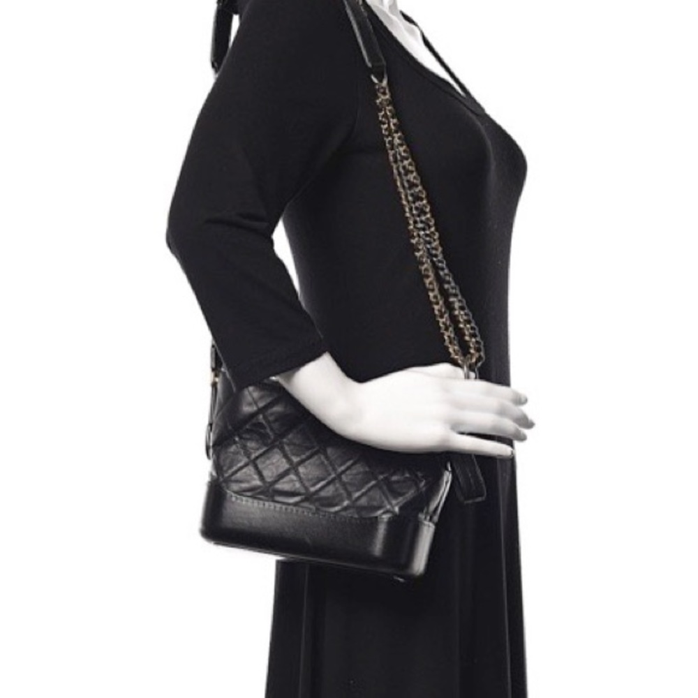 CHANEL Aged Calfskin Quilted Small Gabrielle Hobo Black